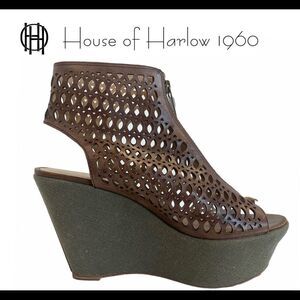 House Of Harlow 1960 Leather Mesh Espadrille Wedge